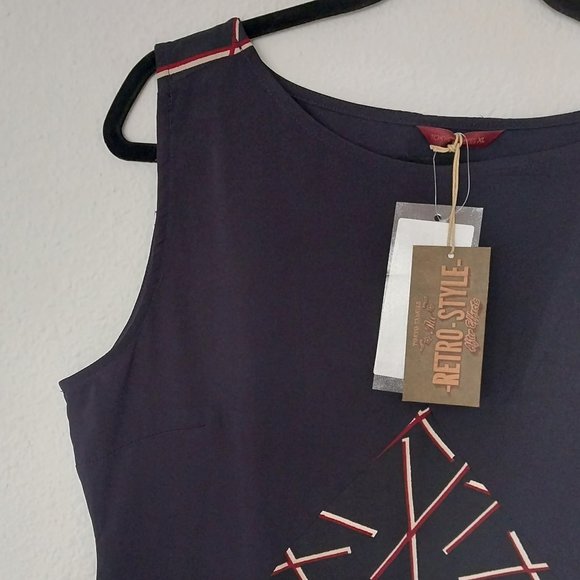 Tokyo Talkies Retro Style Sleeveless Navy Geometric Print Sheath Dress NWT - Picture 4 of 8